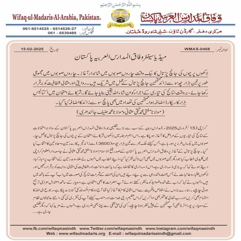 Wifaq Ul Madaris Result Date