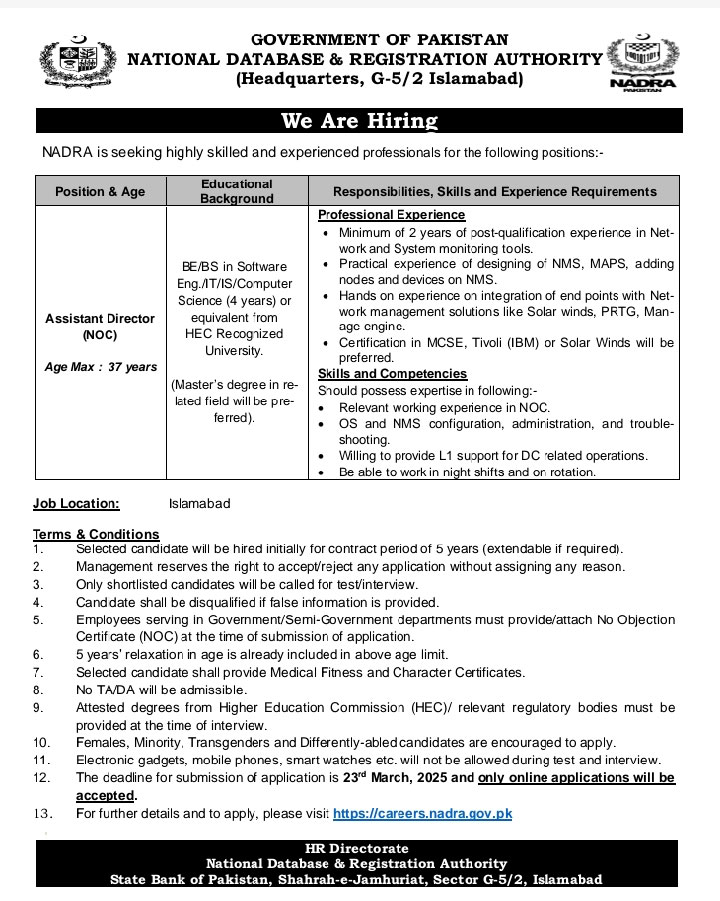 National Database and Registration Authority Jobs 2025 Advertisement